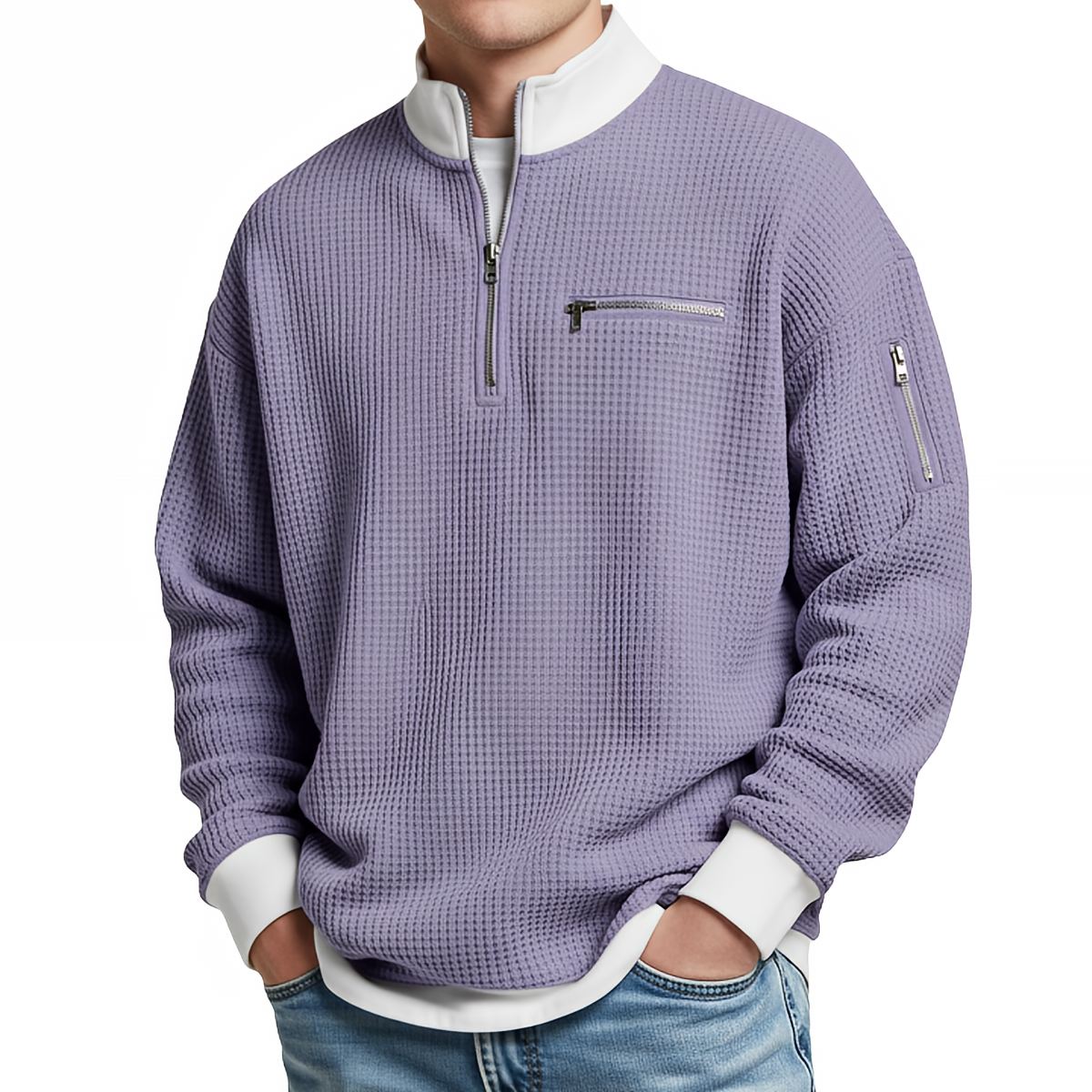 Jersey de hombre | Jersey de punto gofrado con media cremallera