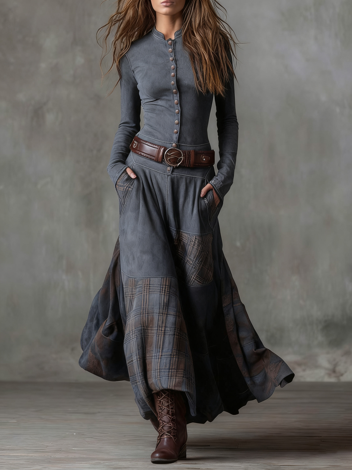 Élise | Vestido largo de ante con cinturón