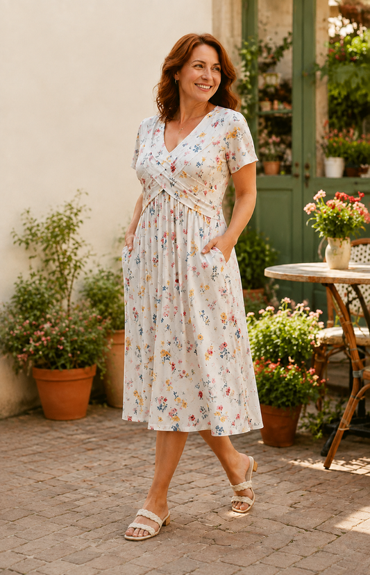 Vestido Lía – Floral con Escote V y Cintura Cruzada