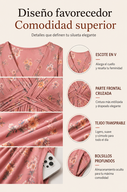Vestido Lía – Floral con Escote V y Cintura Cruzada