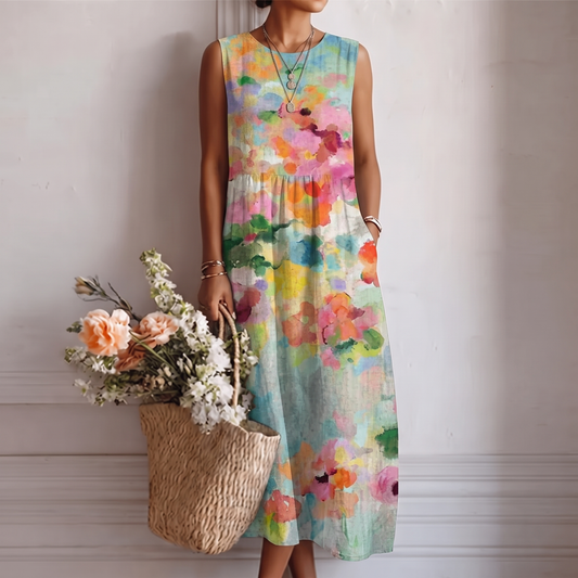 Vestido midi elegante multicolor Carla