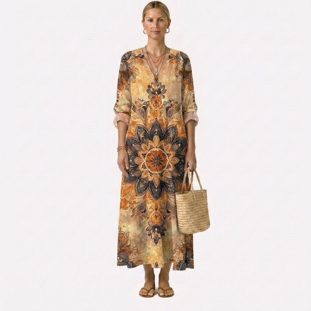Vestido con estampado floral y elegancia natural Dora