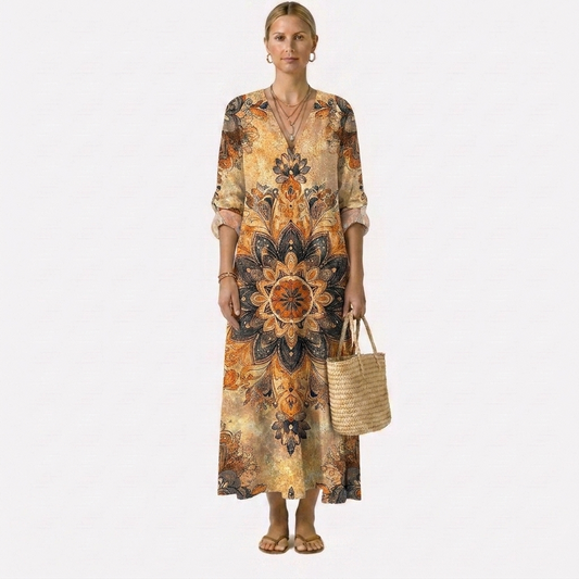 Vestido con estampado floral y elegancia natural Dora