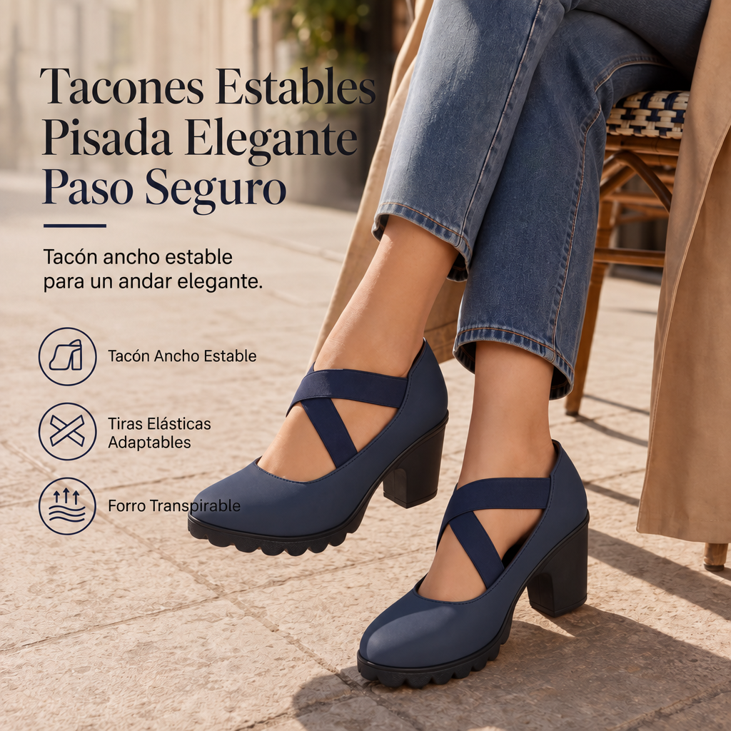 Merceditas de tacón ancho con tiras cruzadas - tacones estables