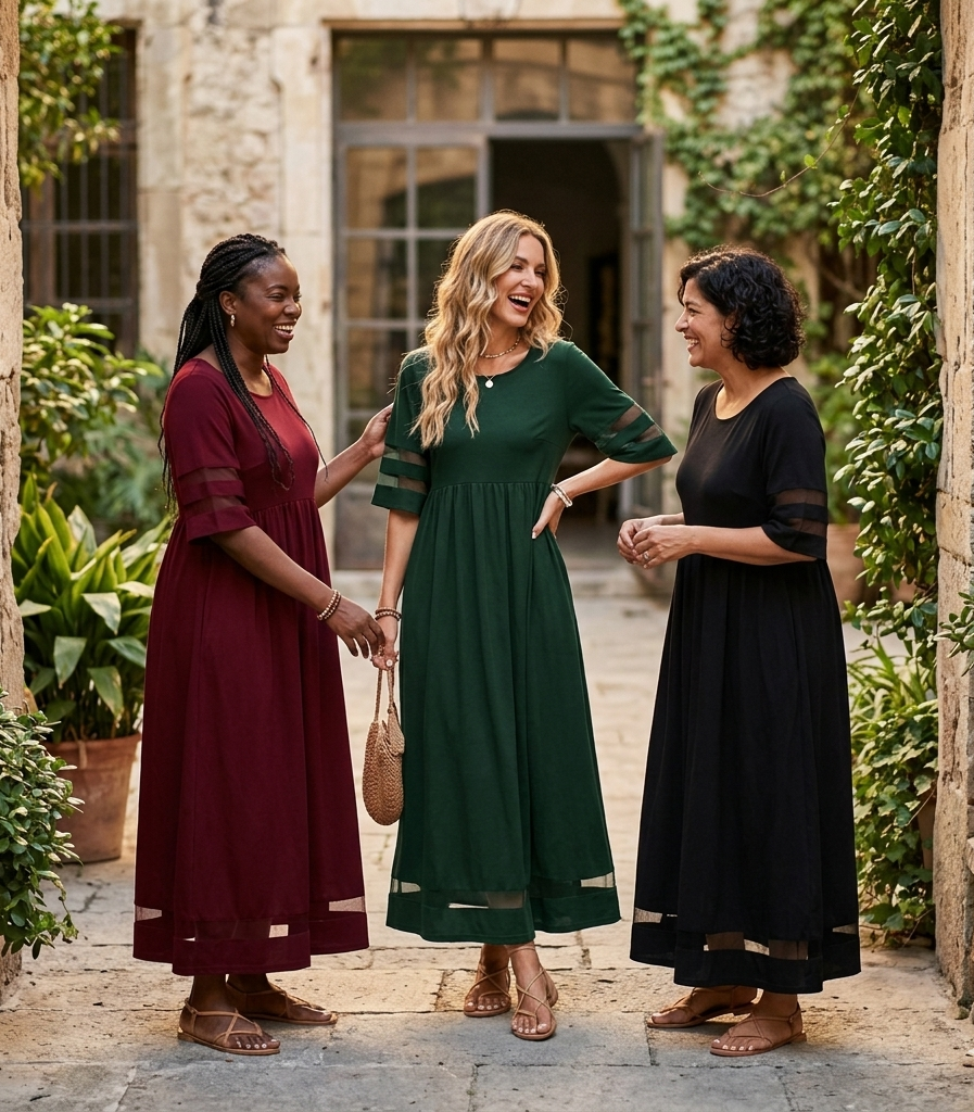 Aubrey™ | Vestido midi favorecedor que disimula el vientre