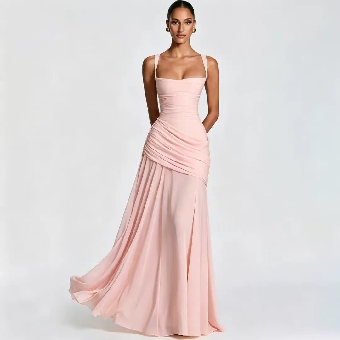 ENIE | Vestido largo con escote cuadrado fruncido