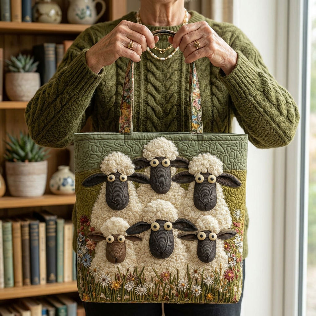 Gittan – Bolso tote acolchado con estampado de oveja