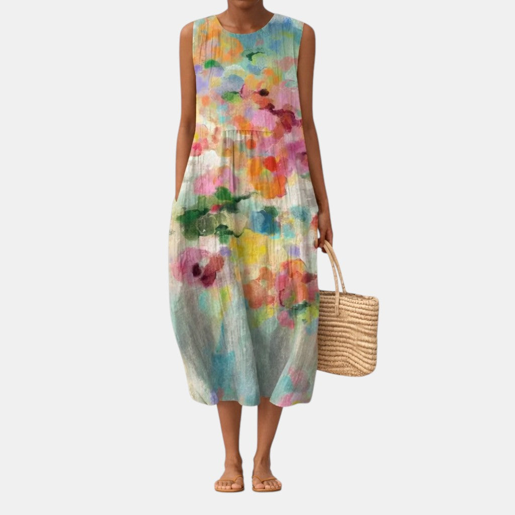 Vestido midi elegante multicolor Carla
