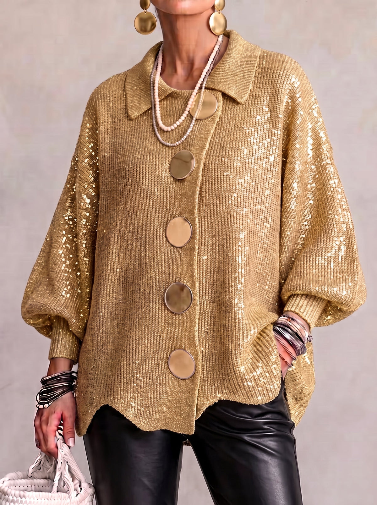 Elvinia™ | Cárdigan oversize con cuello y grandes botones metálicos