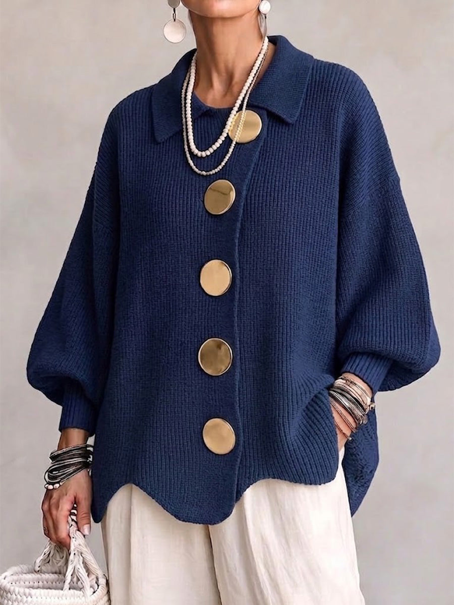 Elvinia™ | Cárdigan oversize con cuello y grandes botones metálicos