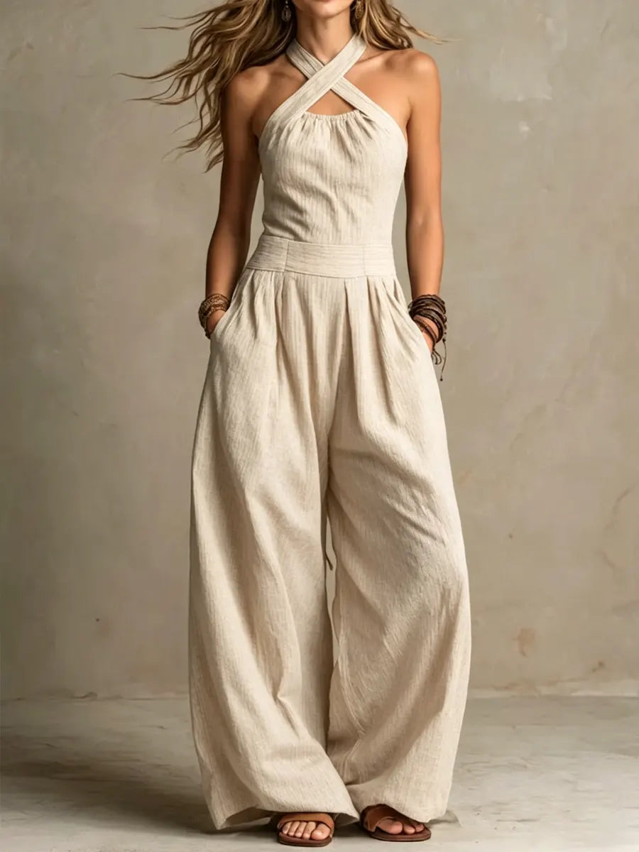 Blanca — Mono elegante con escote cruzado