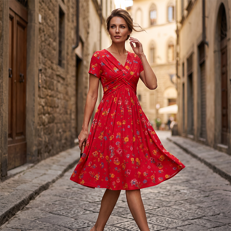 Vestido Lía – Floral con Escote V y Cintura Cruzada
