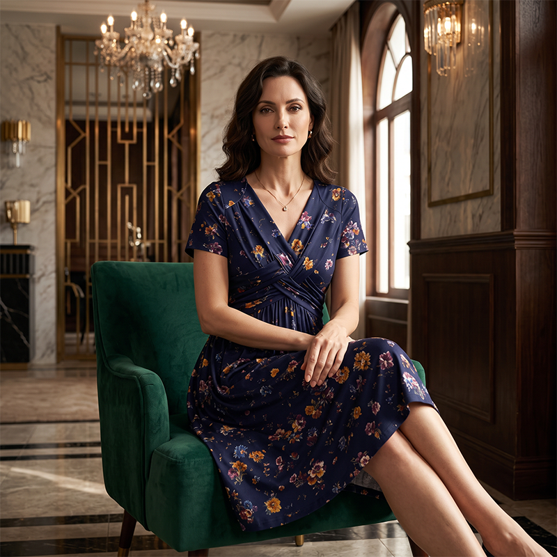 Vestido Lía – Floral con Escote V y Cintura Cruzada