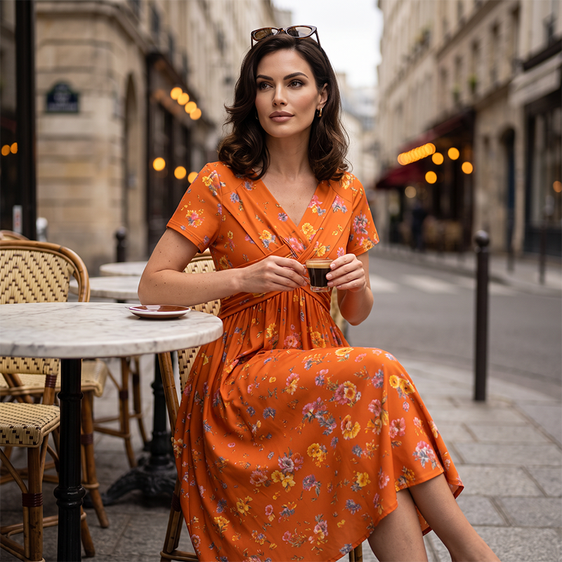 Vestido Lía – Floral con Escote V y Cintura Cruzada