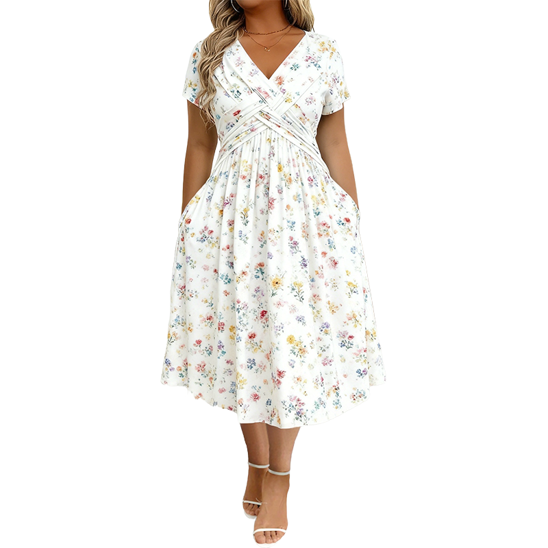 Vestido Lía – Floral con Escote V y Cintura Cruzada