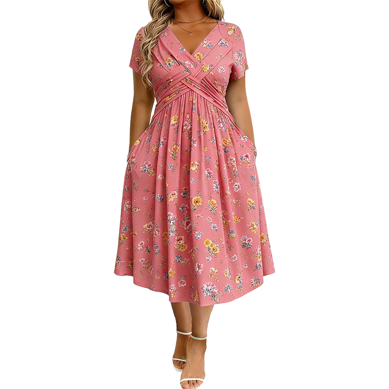Vestido Lía – Floral con Escote V y Cintura Cruzada