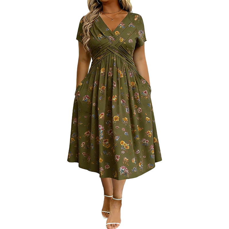 Vestido Lía – Floral con Escote V y Cintura Cruzada