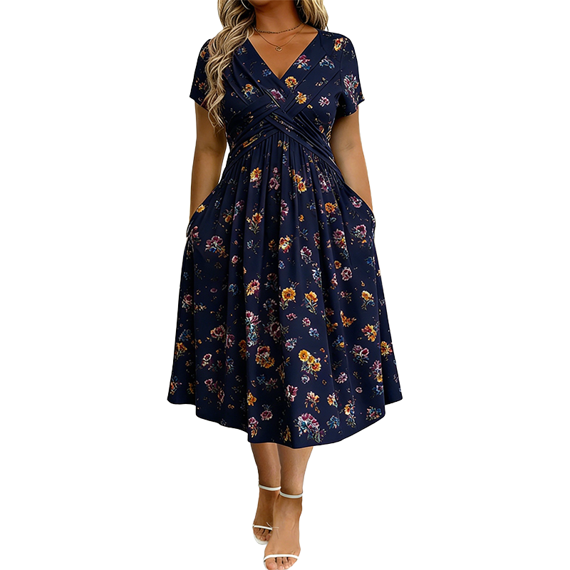Vestido Lía – Floral con Escote V y Cintura Cruzada