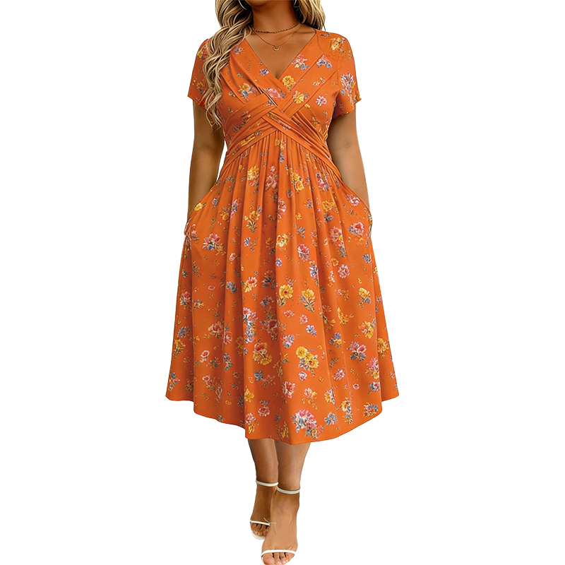 Vestido Lía – Floral con Escote V y Cintura Cruzada