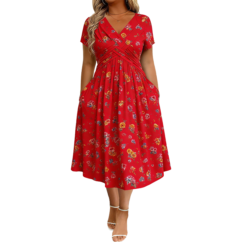 Vestido Lía – Floral con Escote V y Cintura Cruzada
